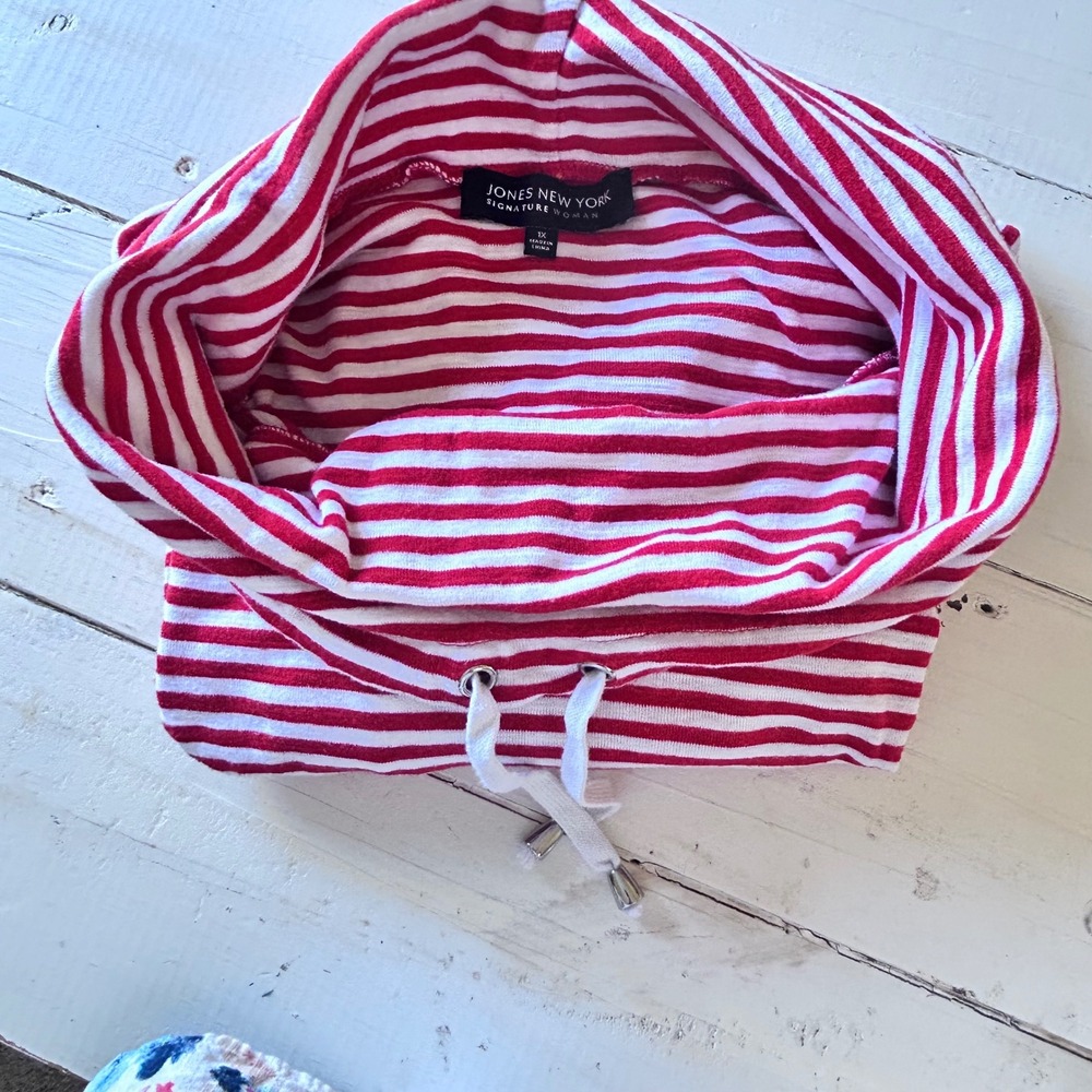 Jones New York Signature Woman 1X Striped Cowl Neck 3/4 Sleeve Top